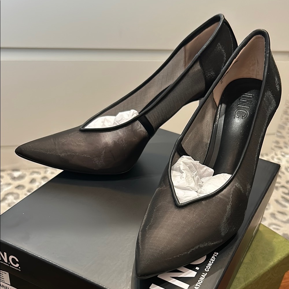 INC International Concepts Women's Black Mesh Heels